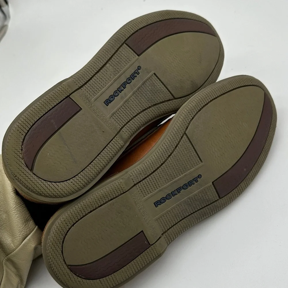 Rockport Leather Boat‎ Shoes Mens 9 N Brown Slip On Lace Up Loafers Dress Shoes